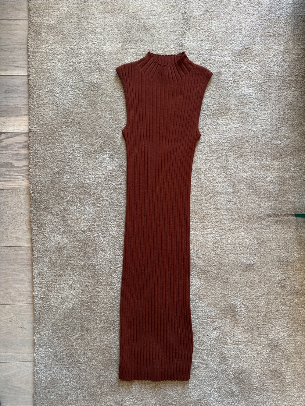 Wilfred Ribbed Sleeveless Maxi Dress in Rust Brown